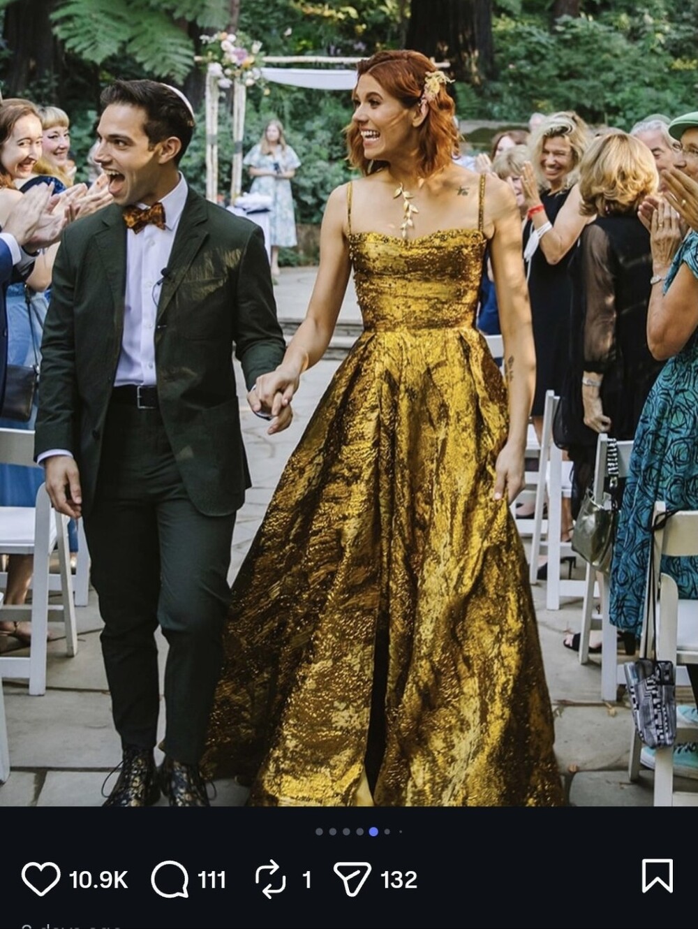 Teuta Matoshi Autumn Leaves Gown Gold Metallic Formal Dress